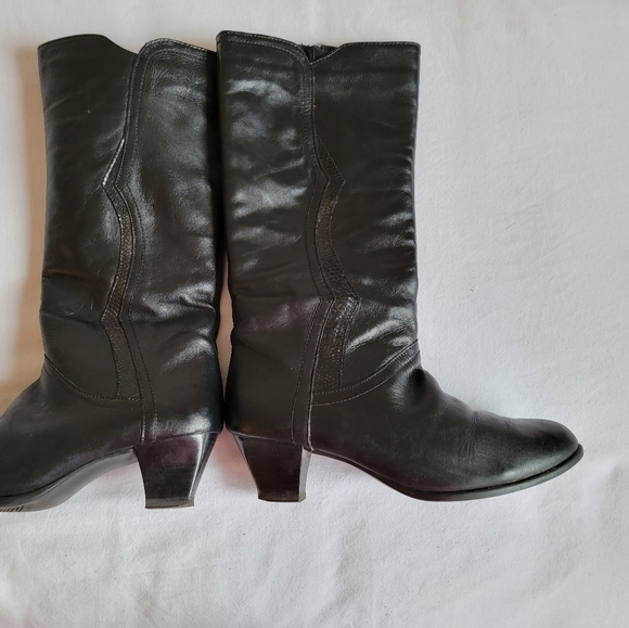 Luftpolster Black Leather Heeled Boots Size 5/5.5 - Picture 2 of 6
